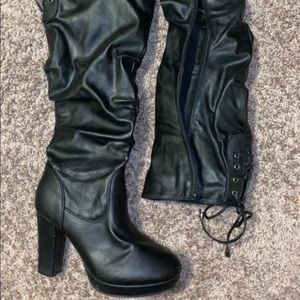 Knee high lace platform boots